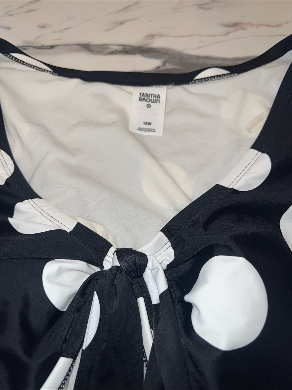 TABITHA BROWN Polka Dot & Stripe Black/White Tie-Front One-Piece Swimsuit - Picture 2 of 9